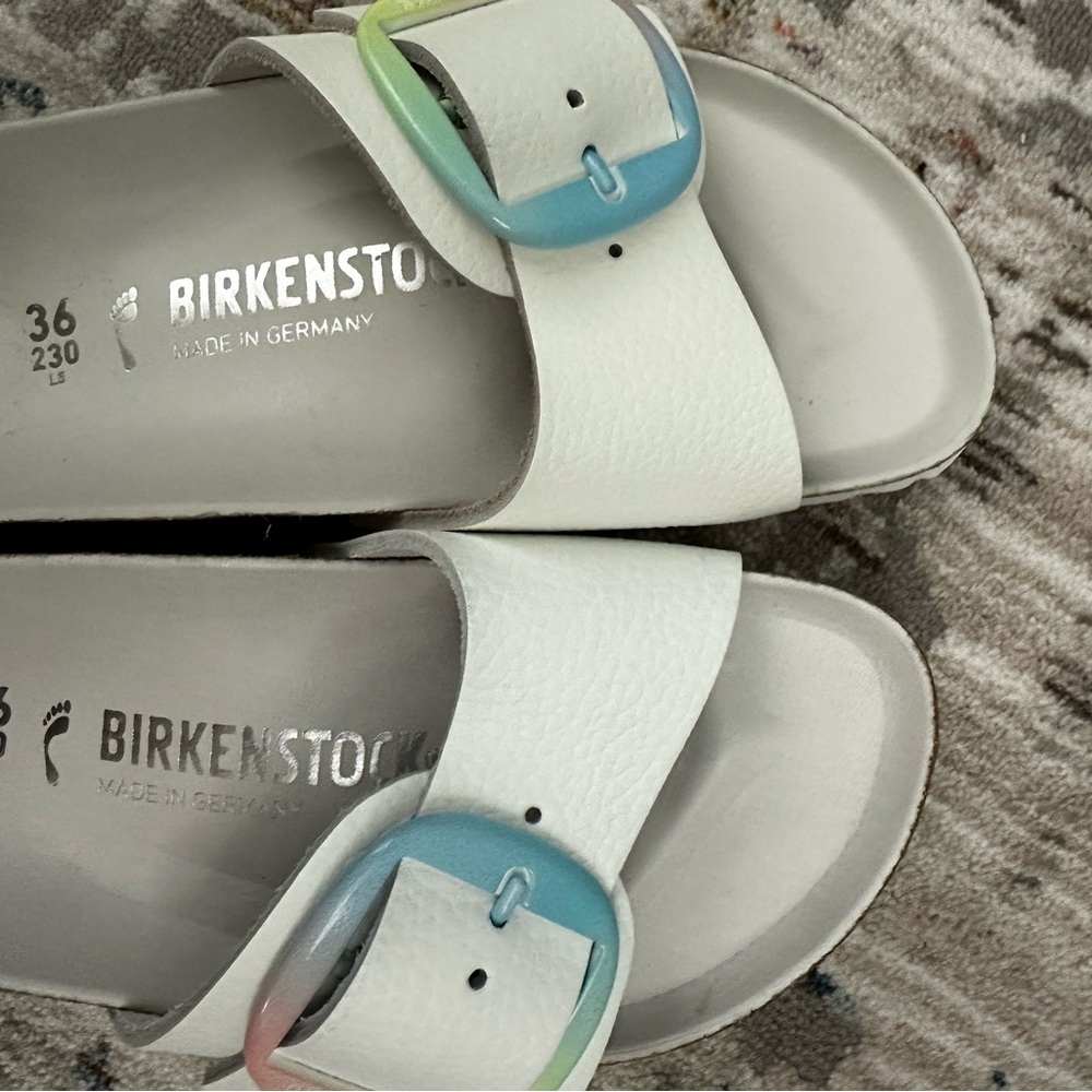 Birkenstock White Leather Madrid Big Buckle with Multicolor Buckle 36 - Picture 10 of 10